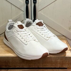 Steve Madden Striklr Mens Sneaker - White - Low-top Leather Brown Accent Sz 10